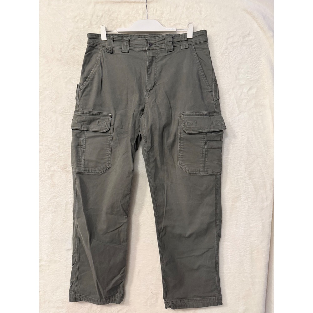 Duluth Trading Co Flex Fire Hose Cargo Pants Mens 34x32 Gray Green Work Utility